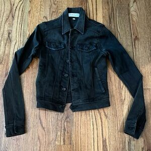 Habitual brand Black denim jacket with leather trim on pockets